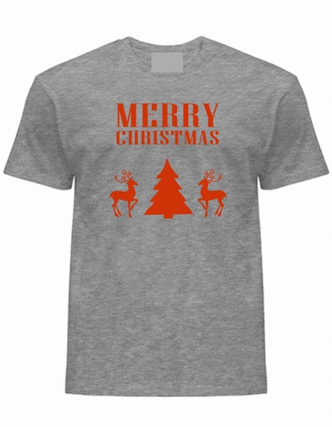 T Shirt Merry Christmas Rentier grau-bordeaux, günstig kaufen